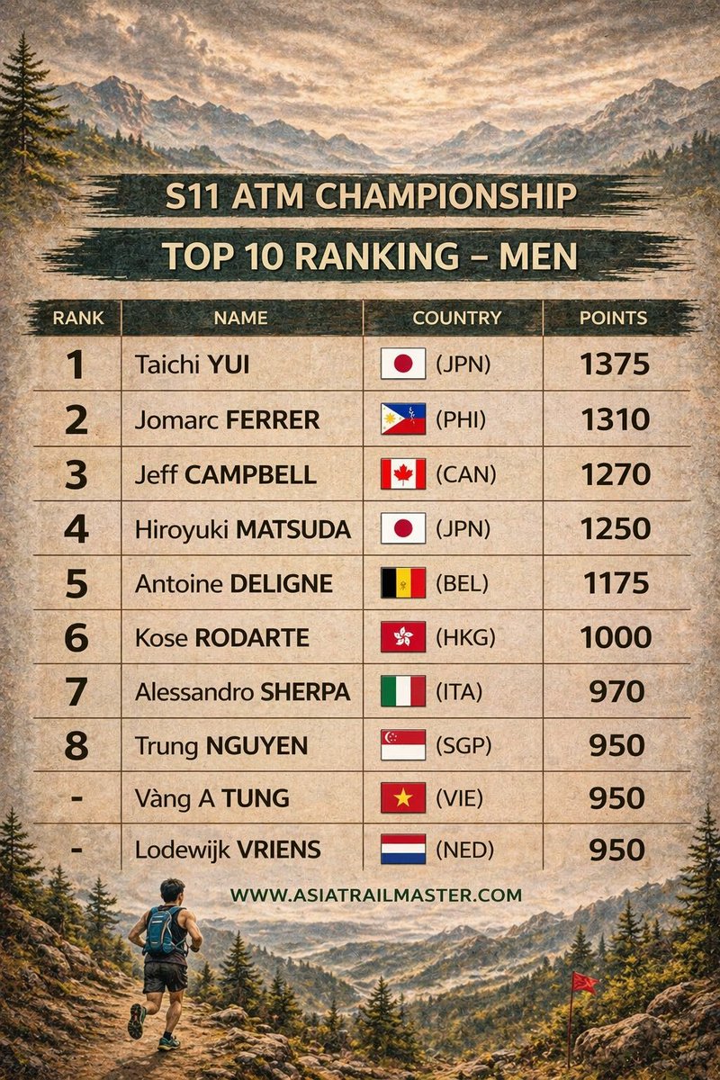AsiaTrailMaster's tweet photo. Asia Trail Master Championship - Season 11's points ranking has been updated. Full ranking on ATM Web:https://t.co/YJWUj3dAiR https://t.co/ASEjB8KBHh