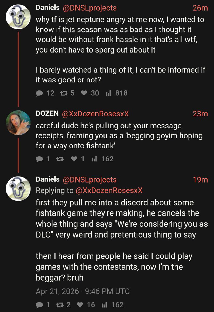 imklaus456187's tweet image. This DNSL guy is funny his second life videos on YouTube are peak but I heard most of them are scripted these days is that true chat #fishtanklife