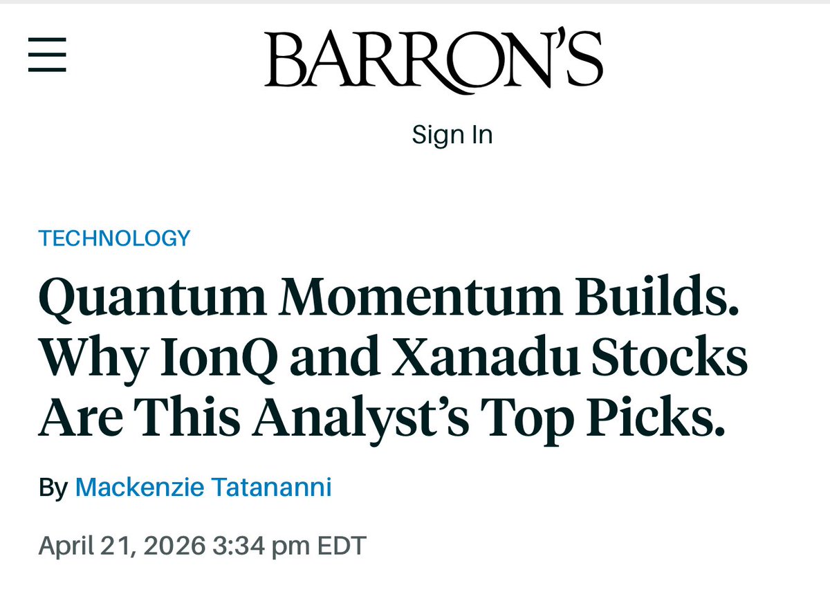 TechInnovationz's tweet photo. $IonQ Barronโs names IonQ the company to watch. The piece also walks through why fidelity and logical qubits are the numbers that actually matter.
#QuantumIsNow #WeAreIonQ