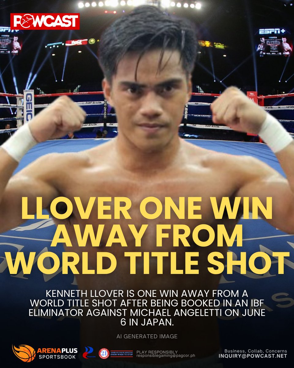POWCASTSPORTS's tweet image. Kenneth Llover is just one win away from a world title shot.

He will face Michael Angeletti in an IBF eliminator on June 6, 2026 in Japan, with a championship opportunity on the line.

#Boxing #Powcast
-Admin Light