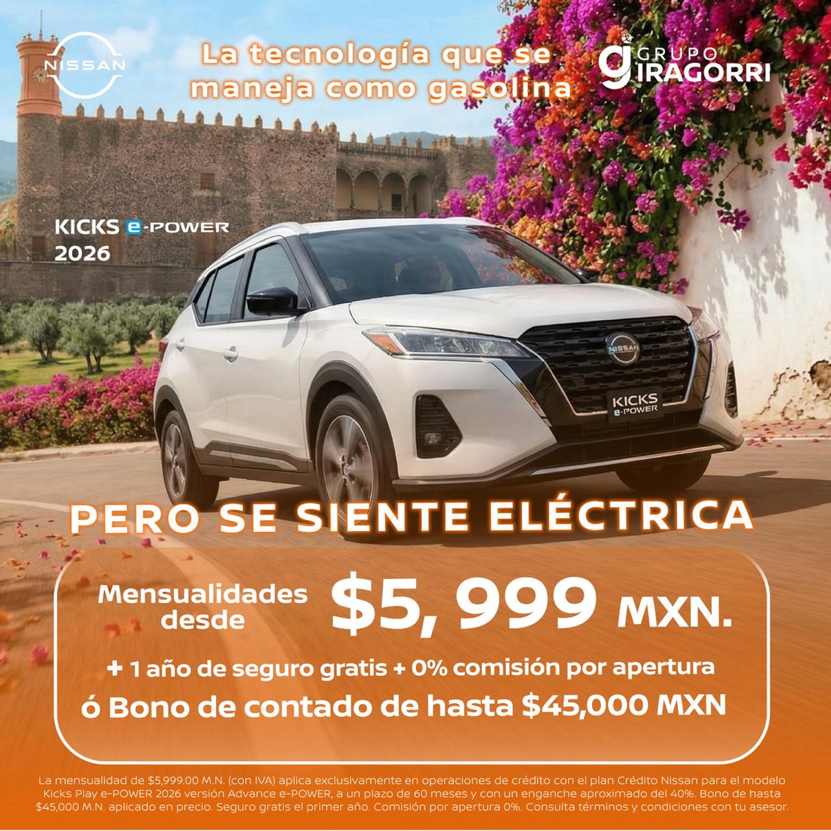 GrupoIragorri's tweet image. ⚡🚙 Kicks e-POWER 2026: más espacio, tecnología y seguridad.

✔️ Frenado autónomo trasero
✔️ Detección de movimiento

🔥 Promoción:
💳 Desde $5,999 MXN
🎁 + 1 año de seguro + 0% apertura
💰 ó bono hasta $45,000 MXN

📲 Agenda 👉 777 333 5000

#KicksEPower #Nissan #GrupoIragorri