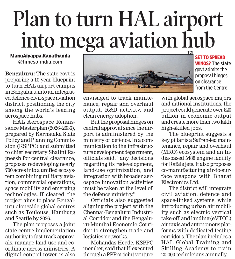 Maheshbr4U's tweet image. ●After 20 years of shifting #Bengaluru Airport from HAL to @BLRAirport , #Karnataka Govt has now proposed to redevelop , idling 700 Acres of Prime land to "Major Aviation Hub".
● Aim to position it along Global hubs like " Toulouse, Hamburg &amp;amp; Seattle".
● Request MPs