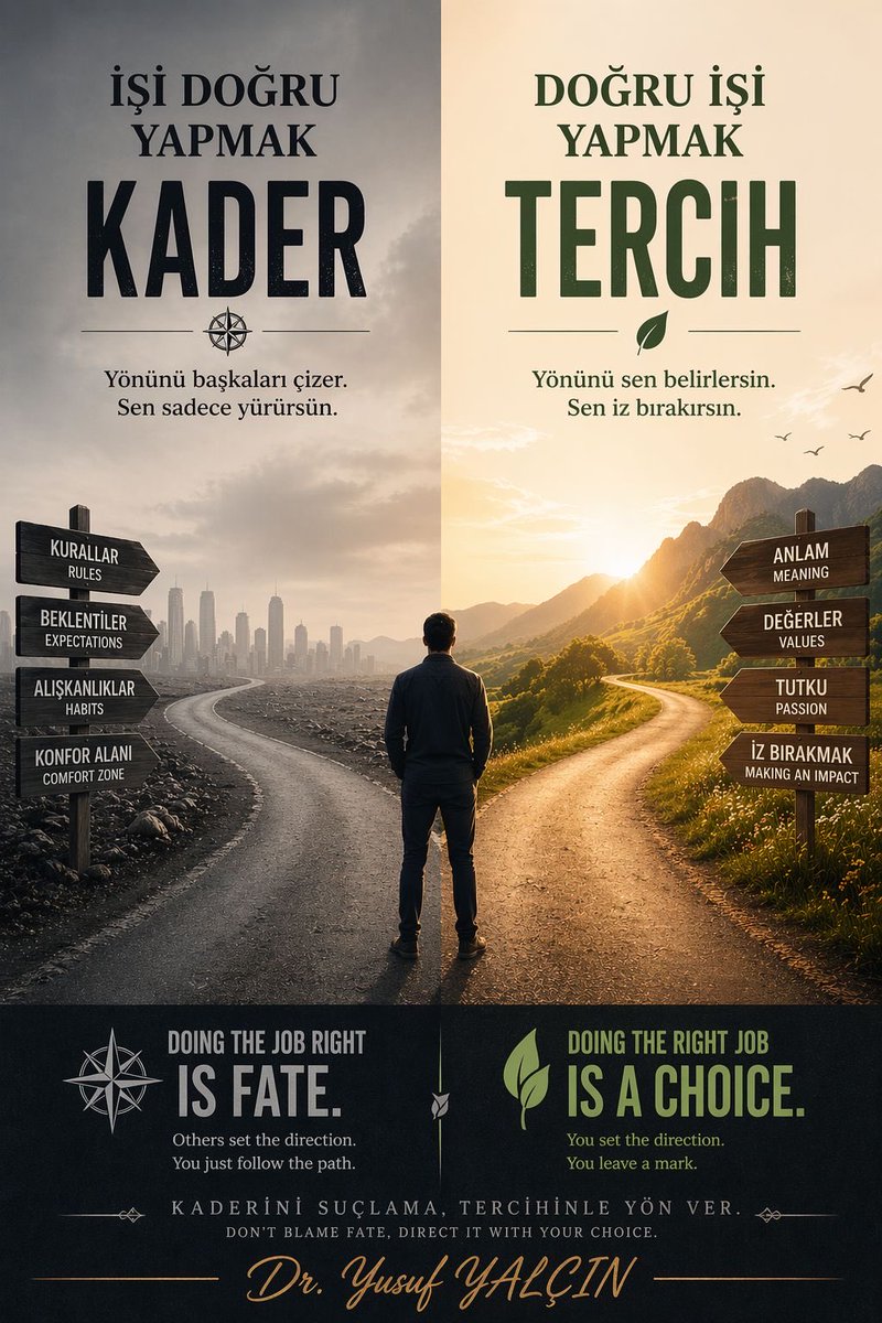 YsfYalcin's tweet photo. DON’T BLAME FATE, DIRECT IT WITH YOUR CHOICE.
🇹🇷KADERİNİ SUÇLAMA, TERCİHİNLE YÖN VER.
DOING THE JOB RIGHT IS FATE.
🇹🇷İŞİ DOĞRU YAPMAK KADER
DOING THE RIGHT JOB IS A CHOICE.
🇹🇷DOĞRU İŞİ YAPMAK TERCİH https://t.co/xTQLuYIvE6