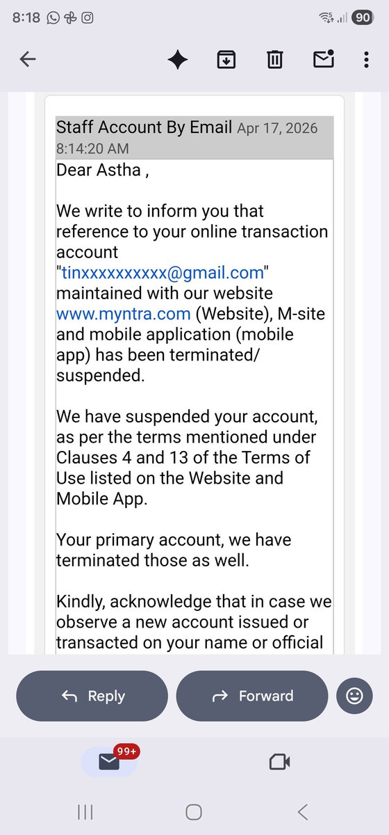 asthaskitchen's tweet photo. @MyntraSupport @myntra @flipkartsupport
My account has been terminated but my wallet credits and prepaid orders are still not refunded.
No response on emails or previous tweets.
This is highly disappointing. Request immediate resolution.
#Myntra #ConsumerRights https://t.co/bY9oQHor9G