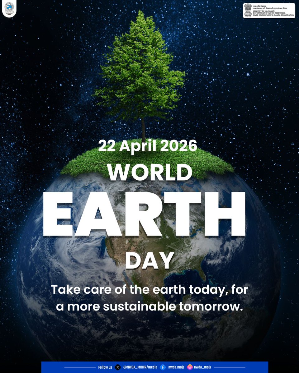 NWDA_MOWR's tweet image. Happy World Earth Day 2026! 

Small actions today lead to a sustainable tomorrow. Let’s protect our planet together. 

#WorldEarthDay #EarthDay2026 #Sustainability #GoGreen #incredibleindia #jaljeevanmission