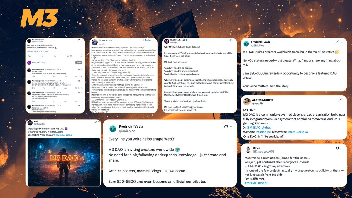 M3DAO_global's tweet photo. 🔭 The M3 DAO community lives inside that potential — because they see what's being built: MarsVerse, MarsChain, MarsProtocol.

A complete Web3 universe, governed by the community. 

#Zealy #M3DAO #Web3