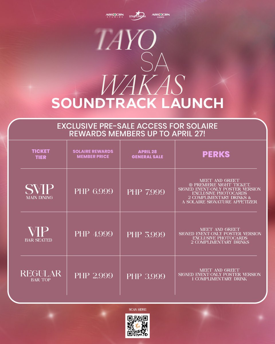 Samahan sina Donny at Belle sa 'Tayo sa Wakas' Soundtrack Launch and Exclusive Fan Meet!

📅 May 8, 2026 | 7PM
📍 Quezon Club, Solaire Resort North

📌PRESALE for Solaire Rewards Members: April 21-27
📌GENERAL SALE: April 28

Sign up here: playsolaire.com/NWSGNPNDBO

#TayoSaWakas