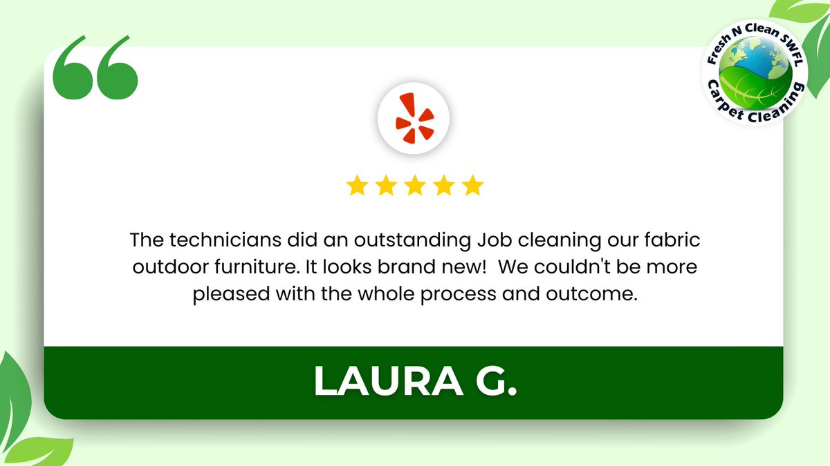 clean_swfl's tweet photo. Laura G., this made our day! π₯°
Our polite technicians & advanced equipment made your outdoor furniture look brand new. ππ―β
Weβre grateful for your kind words! π
#FreshNCleanSWFL #expertcleaning #spotlessresults #happycustomer #advancedtools #grateful https://t.co/YsjtglrAR0