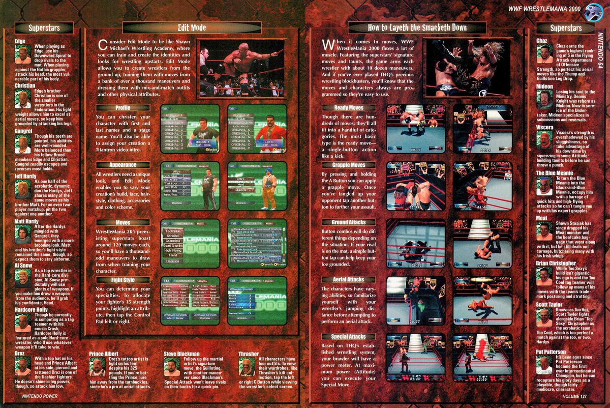 WWFWrestling1's tweet image. Feature on the WWF WrestleMania 2000 video game taken from Nintendo Power magazine, December 1999. 🎮 #WWF #WWE #Nintendo #WWFAttitude #WrestleMania