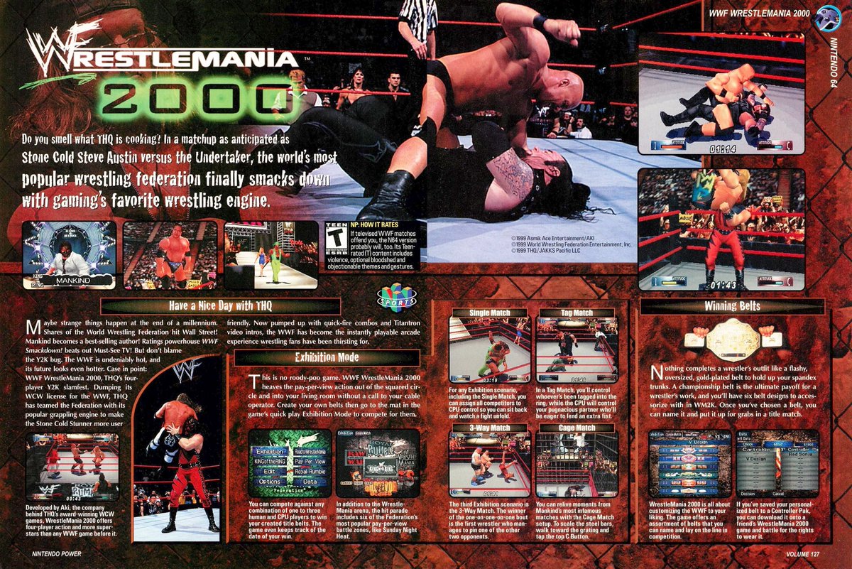 WWFWrestling1's tweet image. Feature on the WWF WrestleMania 2000 video game taken from Nintendo Power magazine, December 1999. 🎮 #WWF #WWE #Nintendo #WWFAttitude #WrestleMania