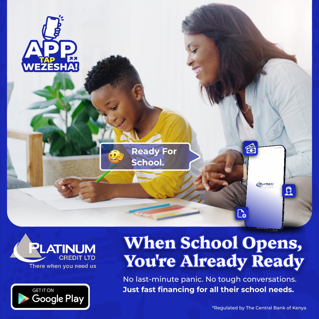 PlatinumCKenya's tweet photo. No panic. No scrambling. Just confidence.
Fast financing for school fees and everything education requires.
#platinumcreditapp #platinumcredit #wezeshanaplatinum #wezeshandoto #FastFinancing https://t.co/FyRXcVVtWt