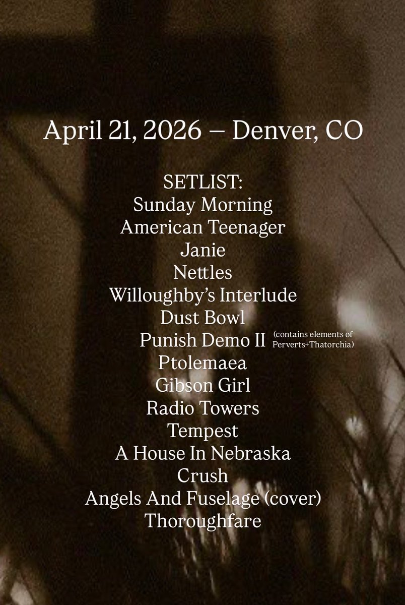 ethelcainontour's tweet photo. Setlist for tonight’s show in Denver, CO. ♡ #EthelCain https://t.co/qD2B7lWdut