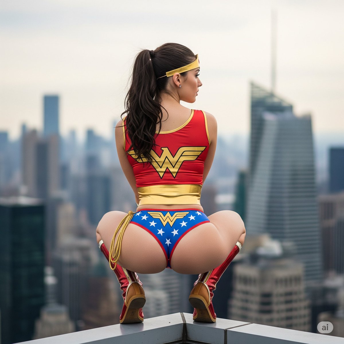 Roela6699's tweet image. @Roela6699 #aiart #wonderwoman #superhero #ass #pants #hotpants #thong #tanga