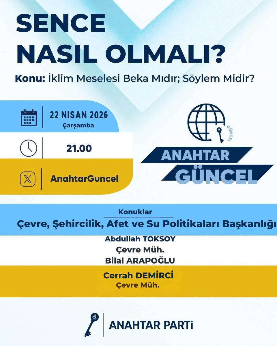 İKLİM MESELESİ: BEKA MI, SÖYLEM Mİ?

Bu soru artık ertelenemez.

İklim krizi gerçekten bir beka sorunu mu?
Yoksa siyasetin büyüttüğü bir söylem mi?

🎙 Konuklar:
Kurucular Kurulu Üyesi ve Çevre Mühendisi Sayın Abdullah TOKSOY
Çevre Mühendisi Sayın Cerrah DEMİRCİ
Çevre Mühendisi