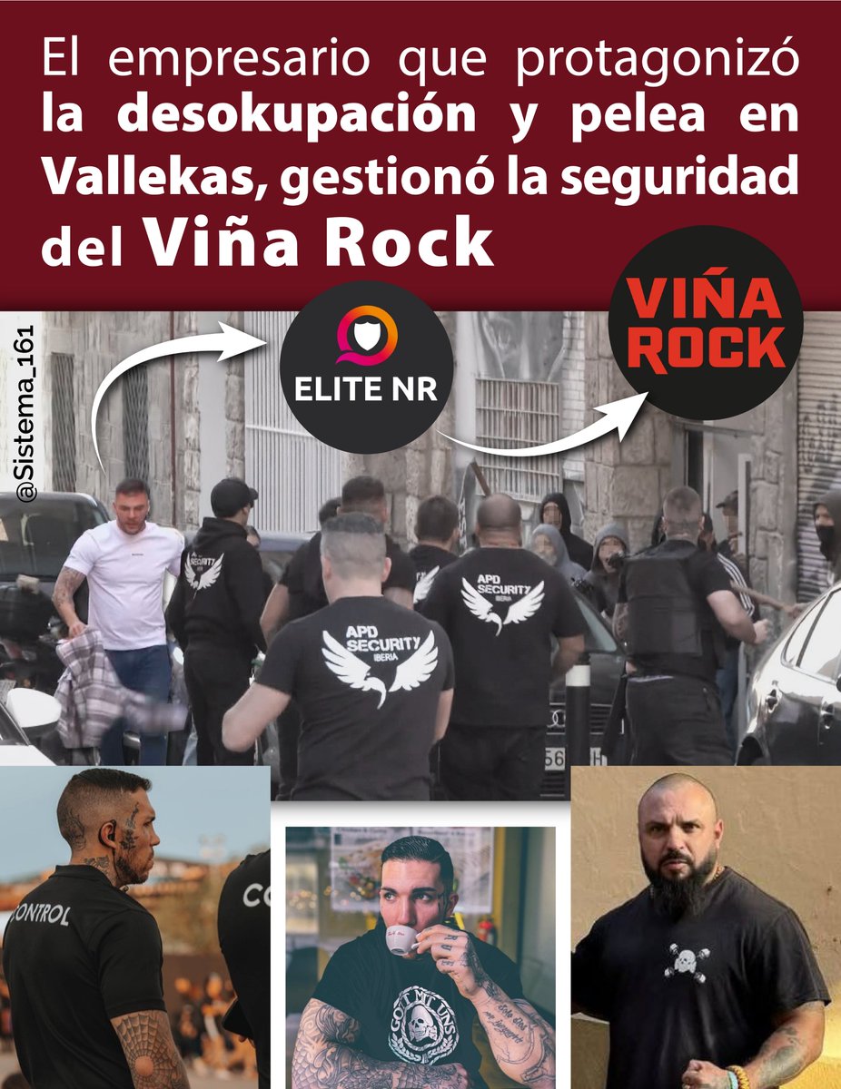 Sistema_161's tweet photo. ❗️EXCLUSIVA | El empresario que protagonizó la desocupación y pelea en Vallekas, gestionó la seguridad del Viña Rock.

https://t.co/9nrahA4tZ0
👇🧵 https://t.co/SQ4NX0IDHK