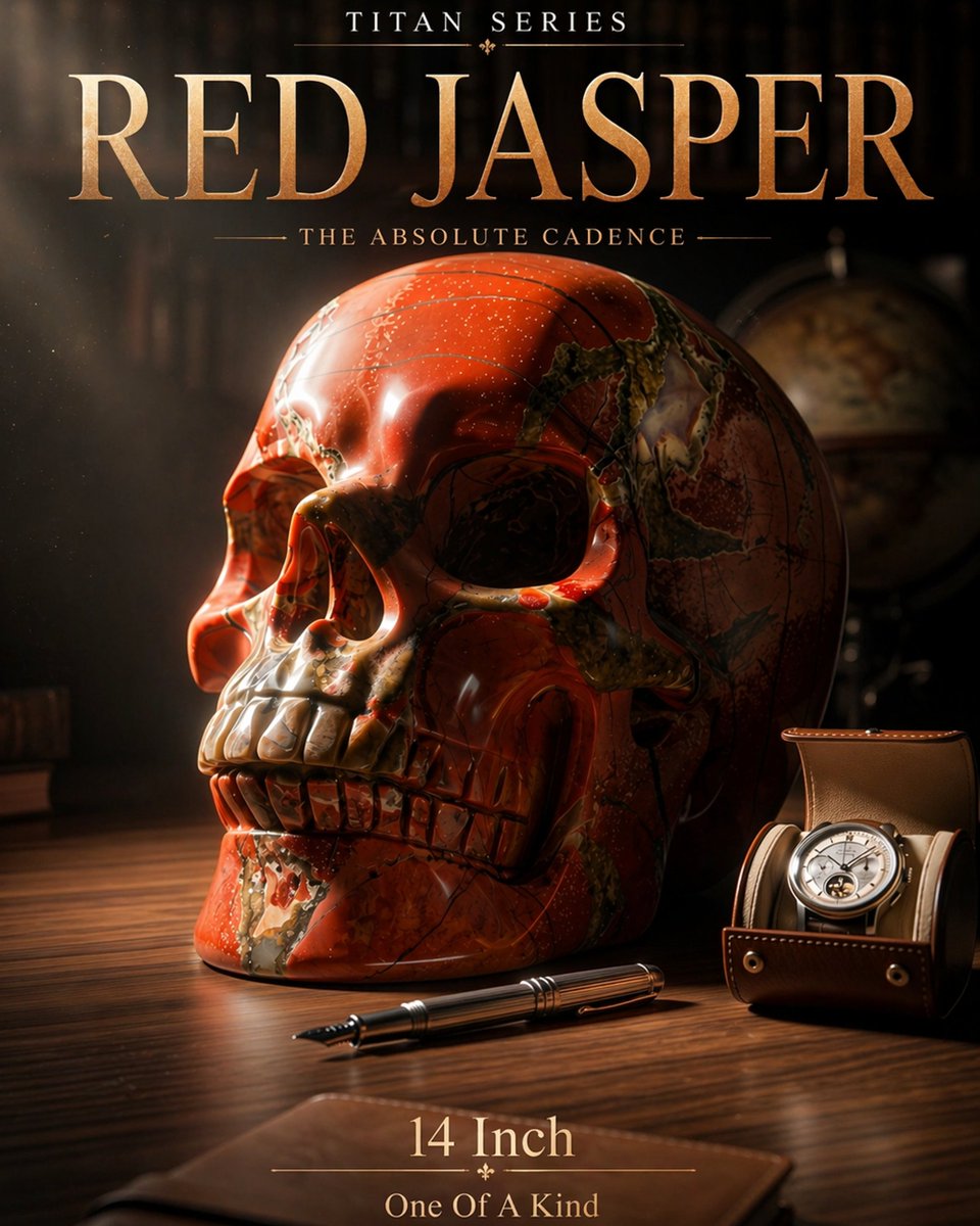Arcane_skull's tweet image. TITAN SERIES — RED JASPER: THE ABSOLUTE CADENCE #ArcaneSkull #OneOfAKind #CrystalCollection #MineralSpecimen #RedJasperSkull #StatementPiece #HandmadeArt
14 inches. 
Single stone. 
No duplicates. No second chance. 
Titan Red Jasper — The Absolute Cadence.