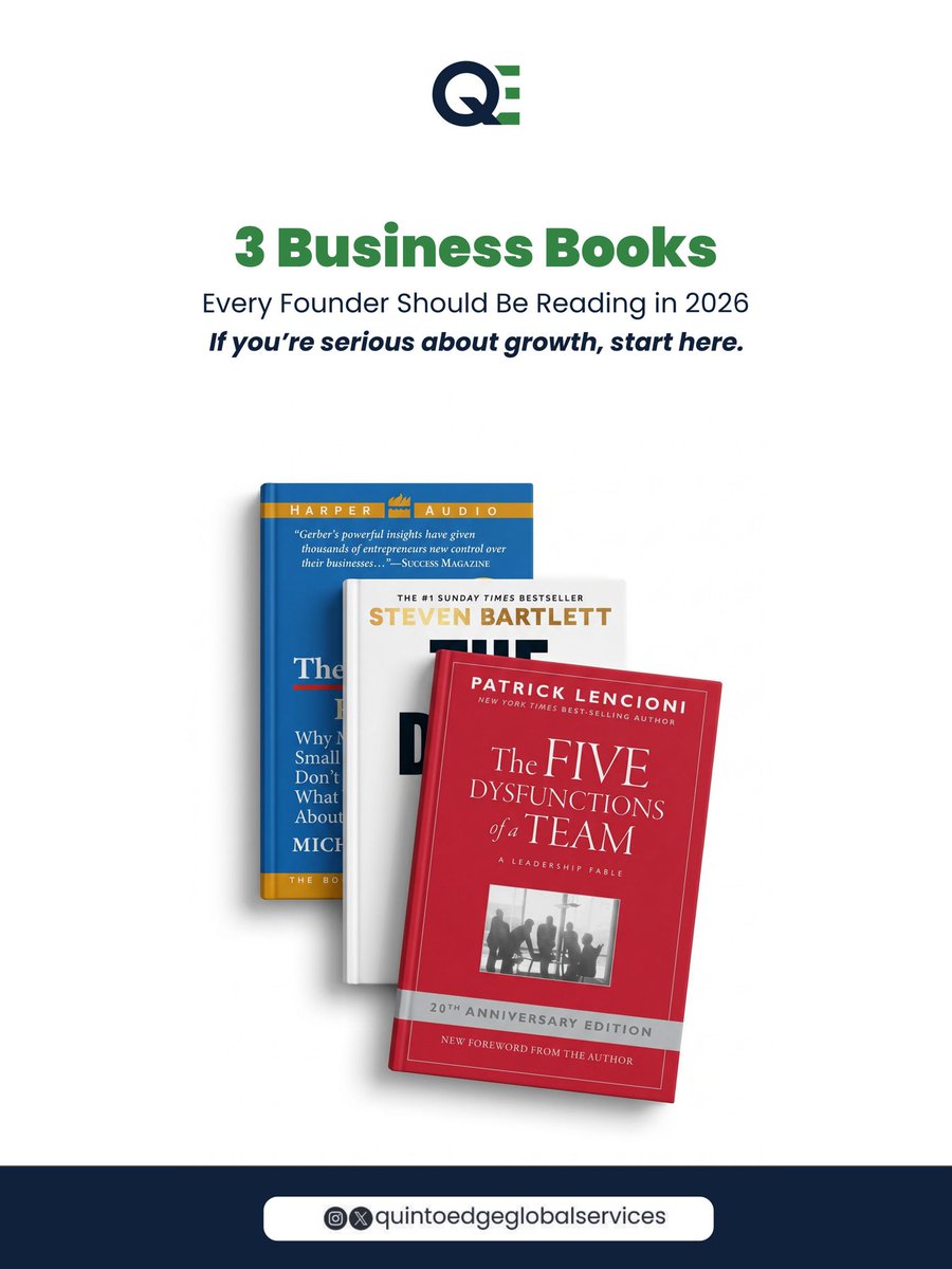 quintoedge's tweet photo. The 2026 Founder’s Reading List. 
Don’t just work harder—work smarter. These 3 books provide the roadmap for discipline, structure, and leadership.
Which one is on your desk right now?

#quintoedge #quintoedgegbltd #brandstrategy #brandconsultancy #websitedesigner https://t.co/OQJQAPtoN3