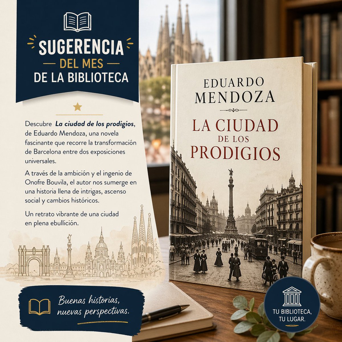 📚 Sugerencia del mes: La ciudad de los prodigios, de Eduardo Mendoza.
Ambición, historia y la transformación de Barcelona en una novela imprescindible.
#SugrenciaDelMes#BibliotecaAndorraTeruel#videosugerencia#