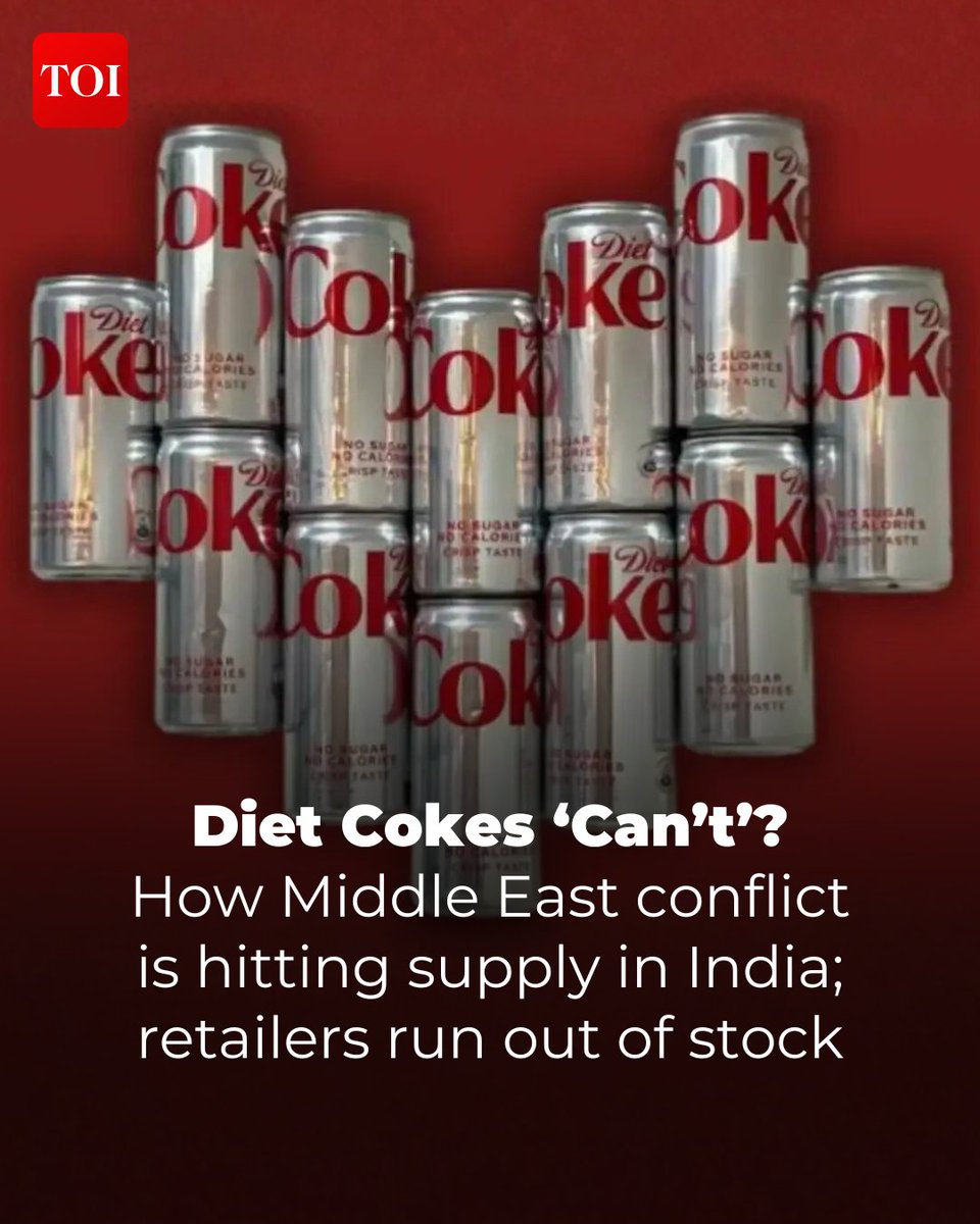 timesofindia's tweet image. Living in #Mumbai, #Bengaluru, #Pune or parts of the #DelhiNCR region? You might find it hard to grab a can of #DietCoke this summer. The #MiddleEast war has already rattled oil supplies, economies across the globe and multiple sectors—now it’s hitting something far more familiar