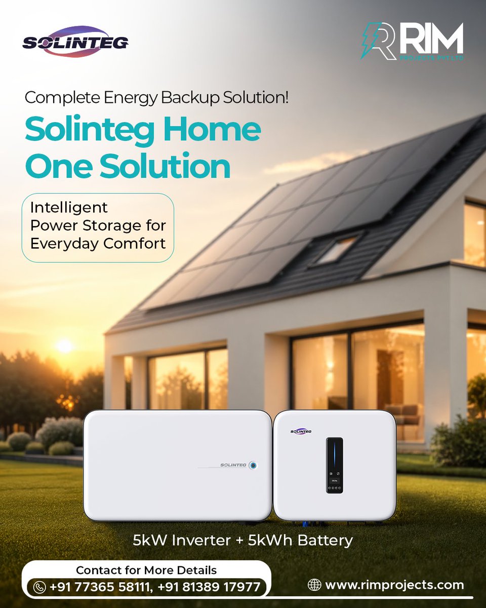 RimProjects's tweet image. Power your home with confidence using the Solinteg Home One Solution. 

For more details, contact us now.
📞 +91 77365 58111, +91 81389 17977
🌐 rimprojects.com⁠

#SolarEnergy #HomeBackup #SmartEnergy #Solinteg #PowerStorage #EnergySolution #SolarPower #RIMProjects