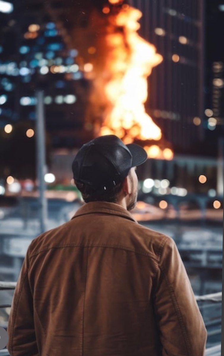 General Mkhwanazi looking at the fire he lit with his mouth.