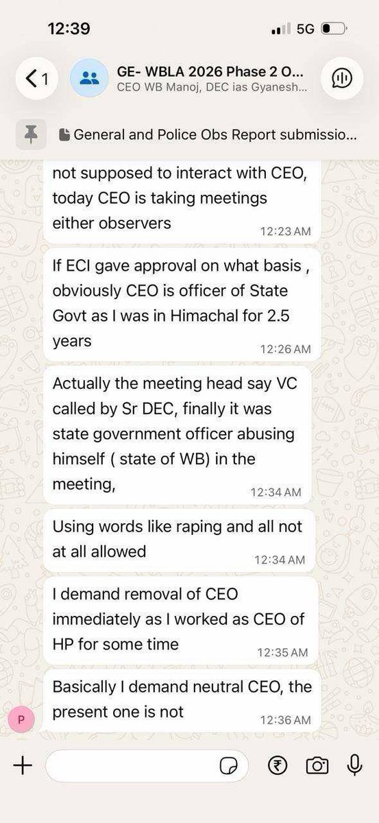 AITCofficial's tweet photo. The curtain is being pulled back. And what lies behind it is exactly what we have been saying all along.

Chief Electoral Officer of West Bengal, Manoj Kumar Agarwal, acting on BJP's instructions, is attempting to influence the electoral process in Bengal. By established norms, the CEO has no authority to convene meetings with or issue directions to Central Observers.

And yet, CEO Manoj Kumar Agarwal, along with Subrata Gupta and Gyanesh Bharti, have been doing precisely this, pressuring Observers, compromising their independence, and bending the machinery of election administration to BJP's will.

Senior IAS officer Anurag Yadav, General Observer in Cooch Behar, had a sharp disagreement with the Chief Election Commissioner on exactly this issue. And then, Observer C. Paulrasu, a 2004 batch Himachal Pradesh cadre officer and former CEO of Himachal Pradesh, stated categorically in the Observers' group that the CEO has no authority to convene meetings with or direct the Observers.

When we exposed this, the Election Commission dismissed it as misinformation. So we are producing the evidence ourselves. The BJP-ECI nexus has been caught. Again. And this time, there is no explanation that will hold.