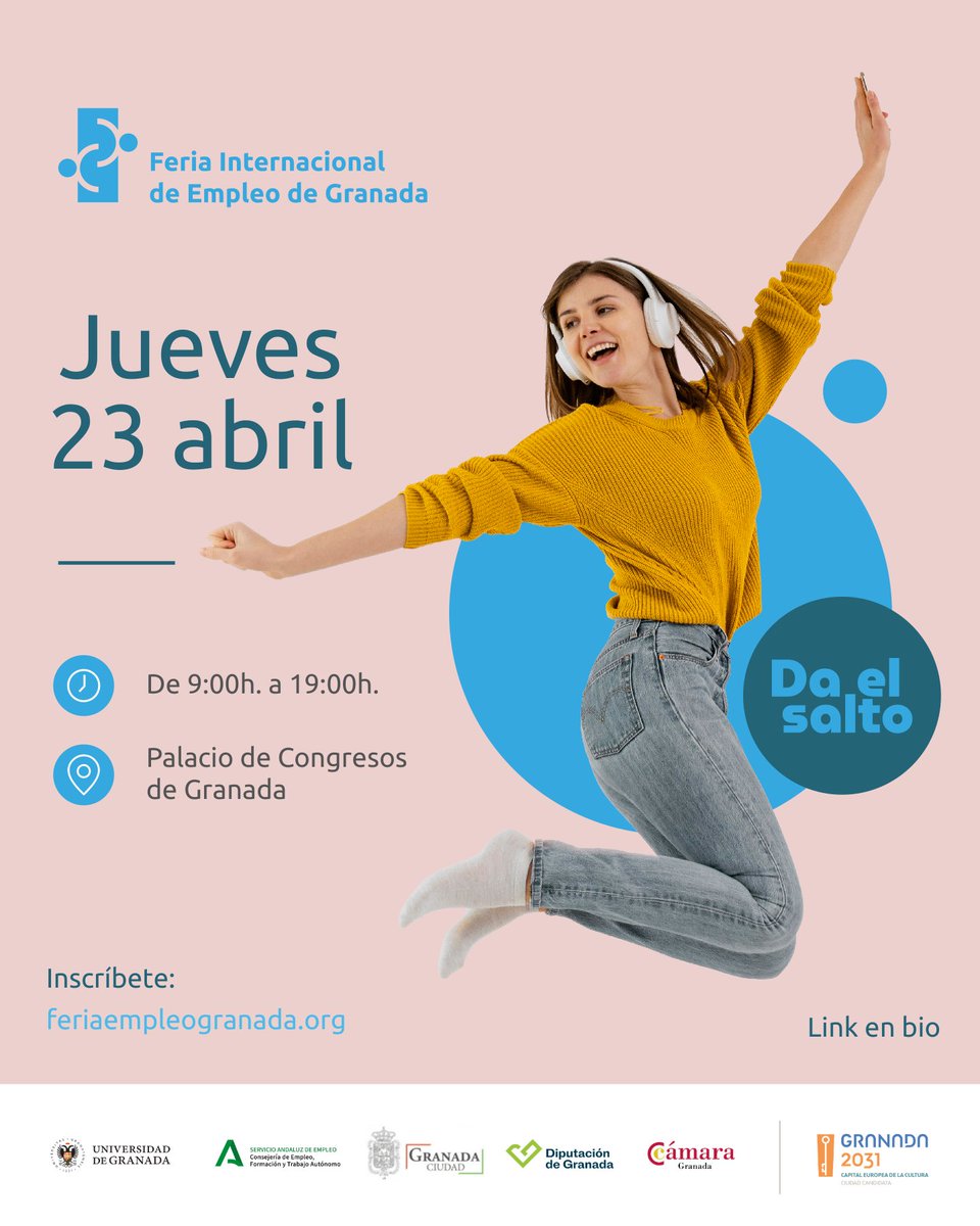 empleaGranada's tweet photo. ¡MAÑANA TE ESPERAMOS EN LA FERIA INTERNACIONAL DE EMPLEO! ⏳
🕘 Horario: Ininterrumpido de 9 a 19 horas.
📌 Palacio de Congresos de Granada.

🔗 ¿Cómo apuntarte? ¡Fácil y gratuito!
👉 Regístrate YA: https://t.co/6GABuDlWNP https://t.co/aUs6Ib4H8q