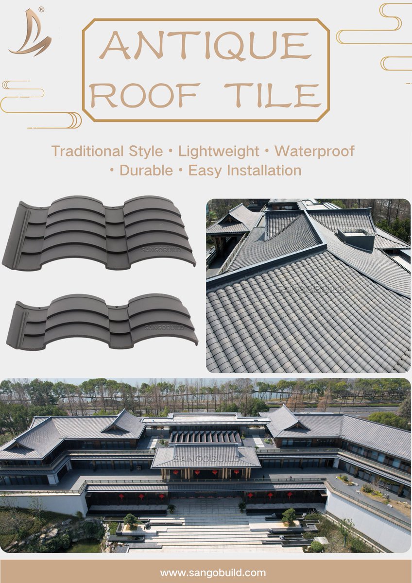 SangobuildChina's tweet photo. Antique Chinese Style Roof Tile 🏯
Traditional aesthetic, modern performance.✅ Lightweight
✅ Fully Waterproof
✅ Highly Durable
✅ Easy &amp; Fast Installation
DM us for catalog &amp; best price! https://t.co/aQibuLLeQJ