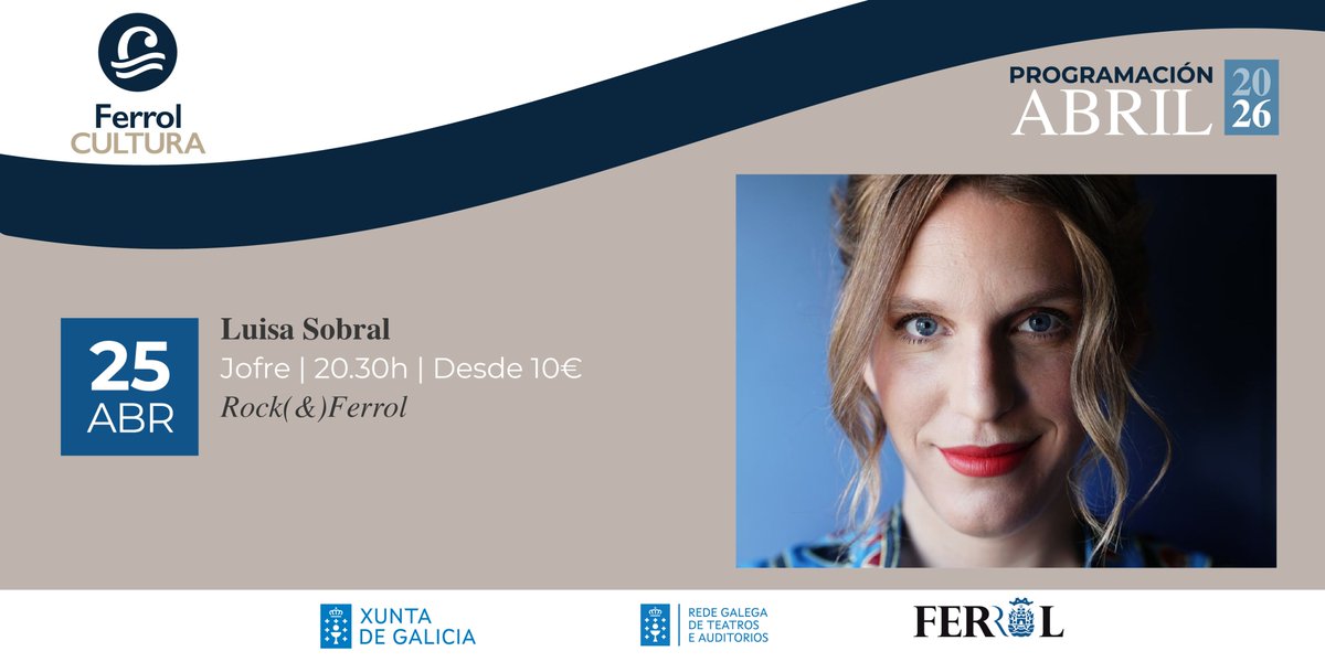 FerrolOficial's tweet image. 🔵 🄵🄴🅁🅁🄾🄻 🄲🅄🄻🅃🅄🅁🄰
Luisa Sobral chega a #Ferrol cun directo elegante e cercano, no que repasará algúns dos temas máis importantes dunha traxectoria chea de éxitos. No Teatro Jofre o próximo sábado ás 20:30 horas.
Entradas no Jofre e @Ataquilla_com
