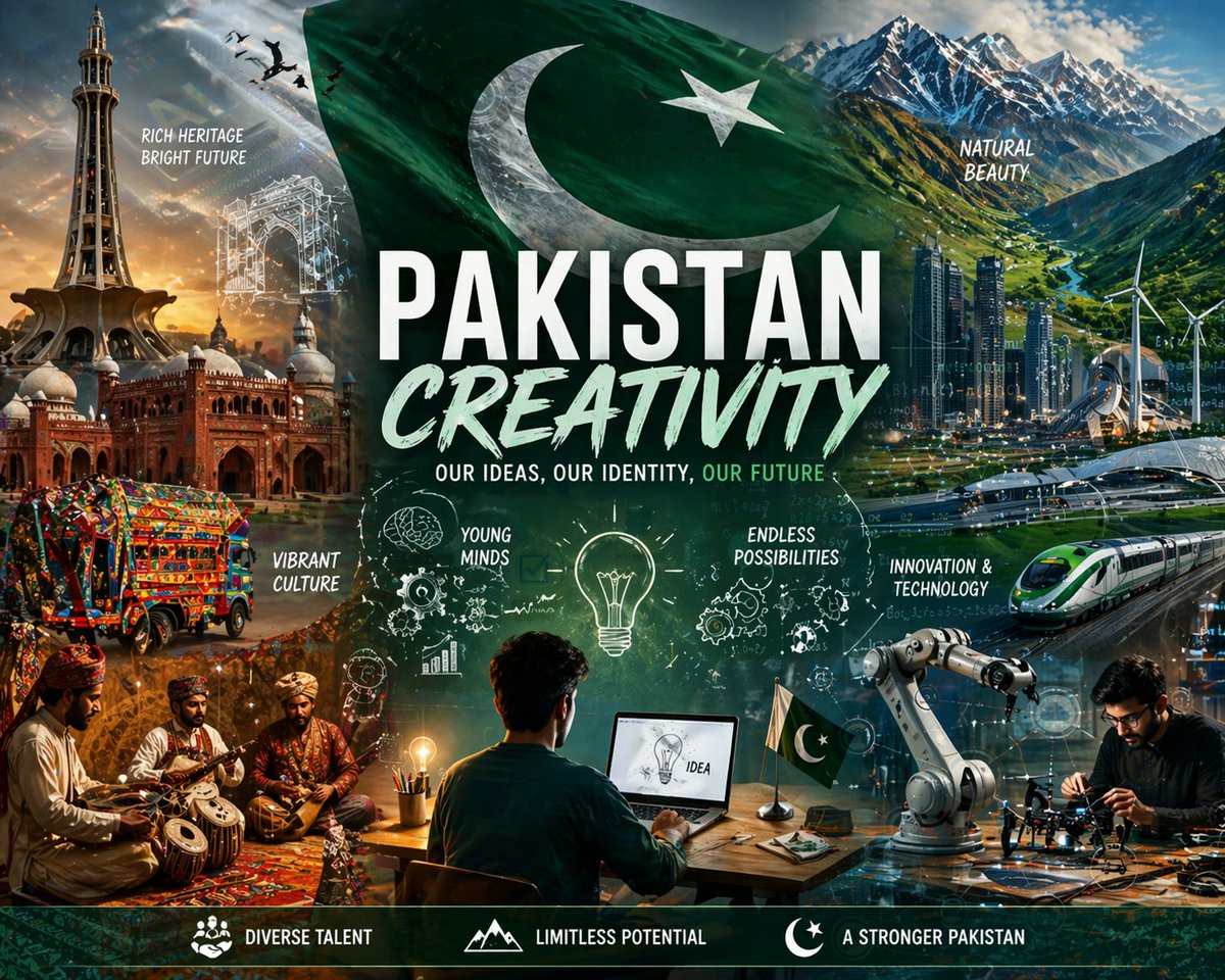 Numanshafi43839's tweet photo. 1. Patriotic &amp; Powerful
“This is the real face of Pakistan—rich culture, powerful minds, and a future full of innovation 🇵🇰🔥”
2. Bold &amp; Inspiring
“From heritage to high-tech—Pakistan is not following the future, it’s creating it.” https://t.co/nSF2L20TqQ