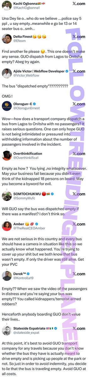 TrendingEx's tweet photo. Lagos to Onitsha is trending because GUO motors is claiming that their bus that was attacked by kidnappers at Ore-Benin was  empty.

On Sunday afternoon gunmen ambushed and opened fire on a GUO bus in Edo, klling the driver, abducting passengers and later demanding ₦50M ransome for each person’s freedom.

Today, Godwin Ubaka Okeke motors released a statement labelling it as Armed Robbery attack, which unfortunately took the life of the driver, who was supposedly driving an empty dispatched bus from Lagos to Onitsha.

Nigerians are questioning the possibility of a transport bus to be dispatched from Lagos to Onitsha, Anambra — Empty.

Many consider the statement highly insensitive as it didn’t regard the kidnapped victims, only commiserating with the late driver’s family.

However in fairness, they meant that the driver illegally carried passengers, when he was directed to take the bus to their park Onitsha park. But the tone and insensitivity the message was conveyed has triggered the outrage.

•• Get Involved in the next elections.. Be your own situation room, snap and upload, view all results live in real-time on https://t.co/1jqs7eUmth a people’s alternative to INEC’s IREV by @CitizenMonitors || Sign Up Now.

Follow @TrendingEx for daily explanations!
