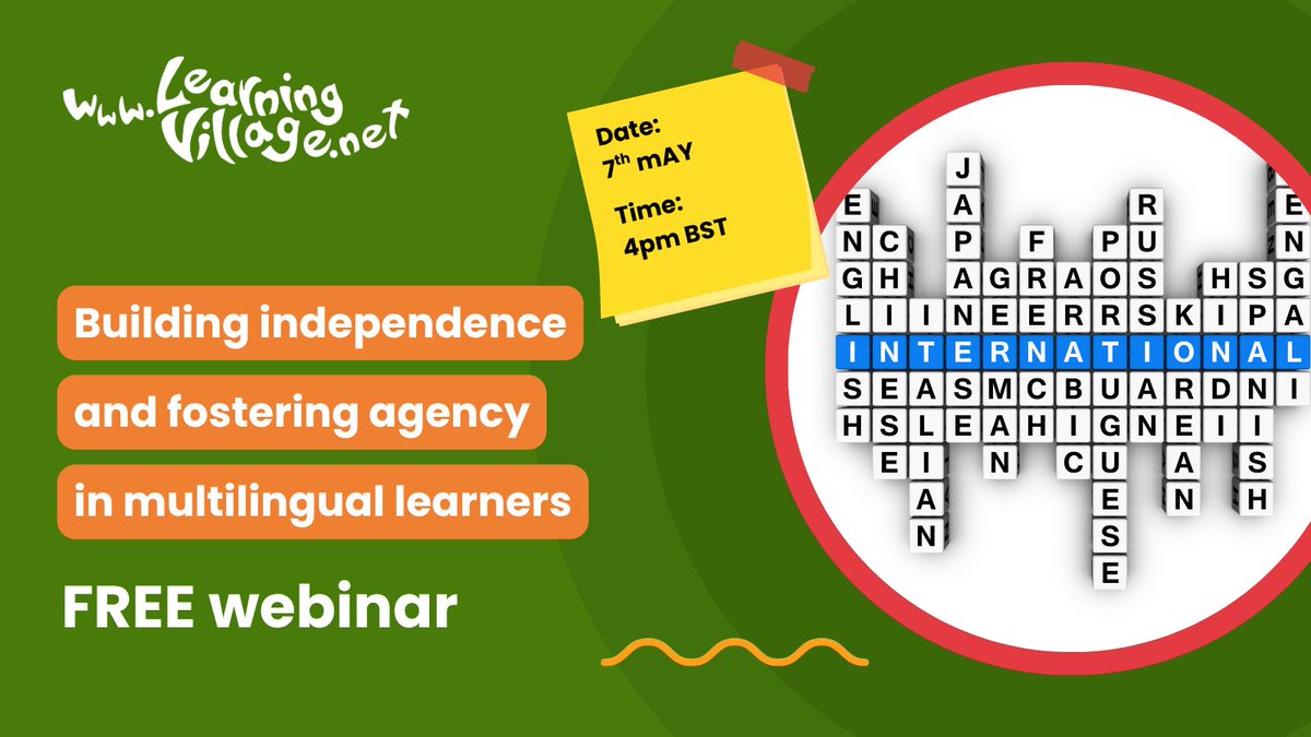 eal_teaching's tweet image. This webinar is designed for anyone who works closely with multilingual learners (EAL coordinators, inclusion school leaders, class teachers, EAL teachers, and TAs).

Sign up here: buff.ly/FXLAzEJ

#EAL #SEND #webinar #learningvilage #multilinguallearners