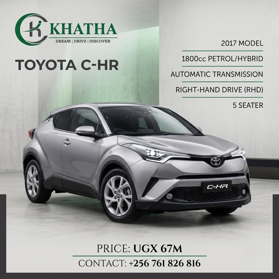 khatha256's tweet photo. Toyota CH-R  2017 | 1800cc Petrol | 5 seats | RHD - UGX67M

Compact, stylish and built for the city. 
Smooth fuel-efficient drive with a sporty edge that stands out on every road.

☎️256 761 826 816
📩khathainvestments@gmail.com

#fyp #cars #fypviral #kampala #accessories https://t.co/nyjUGBZql6