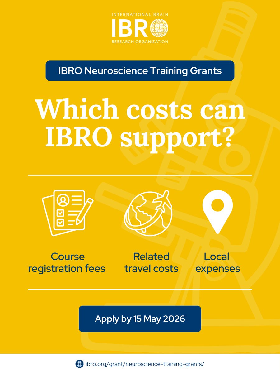 IBROorg's tweet image. IBRO Neuroscience #Training Grants: which costs can IBRO support? 👇

This #grant is designed to remove financial hurdles so early-career researchers can focus on what matters: building skills &amp;amp; knowledge for their career advancement

🗓 Apply by 15 May: ibro.org/grant/neurosci…