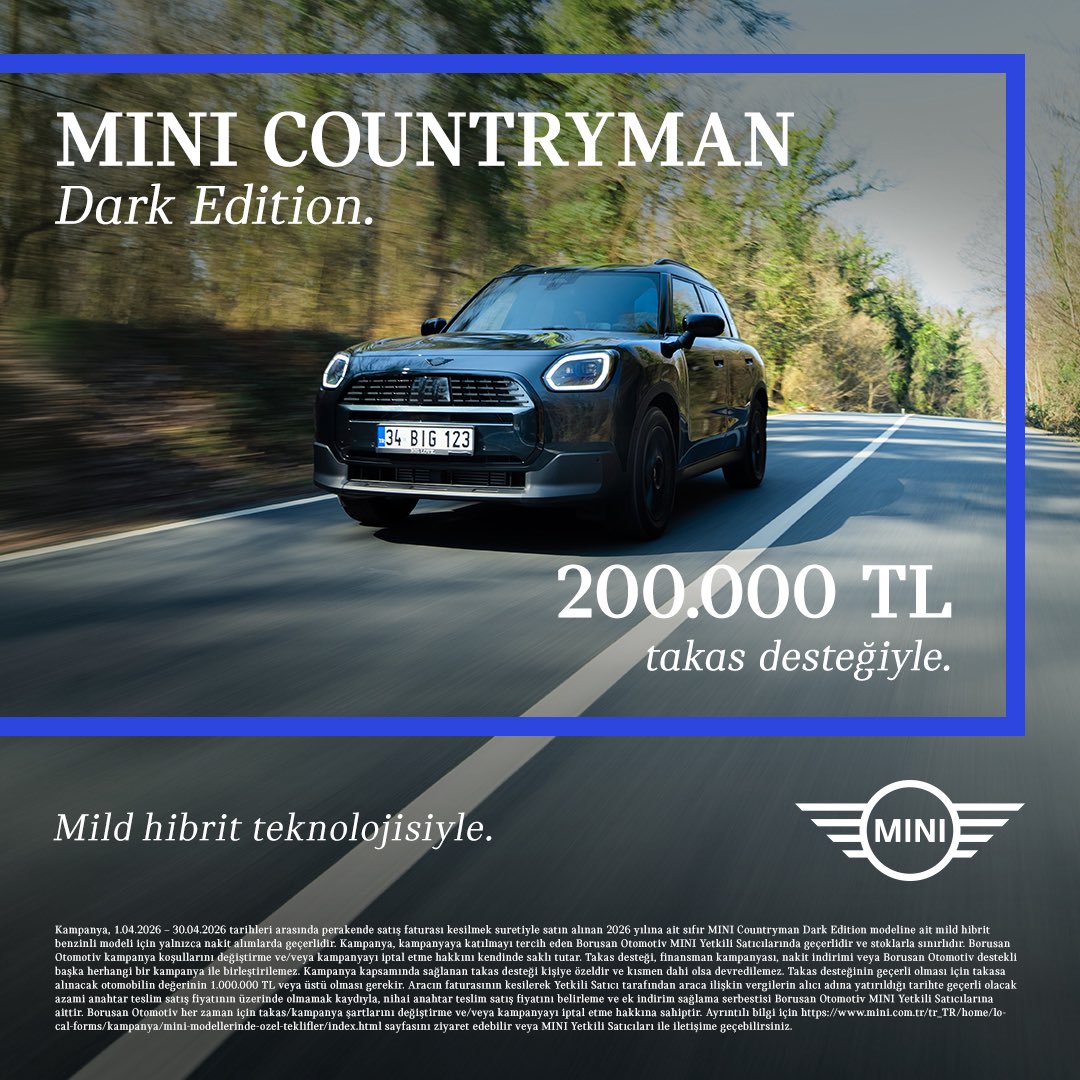 BorusanOto's tweet image. MINI Countryman Dark Edition, Nisan ayına özel takas desteğiyle Borusan Oto’da seni bekliyor. 

#MINI #BIGLOVE #BorusanOto