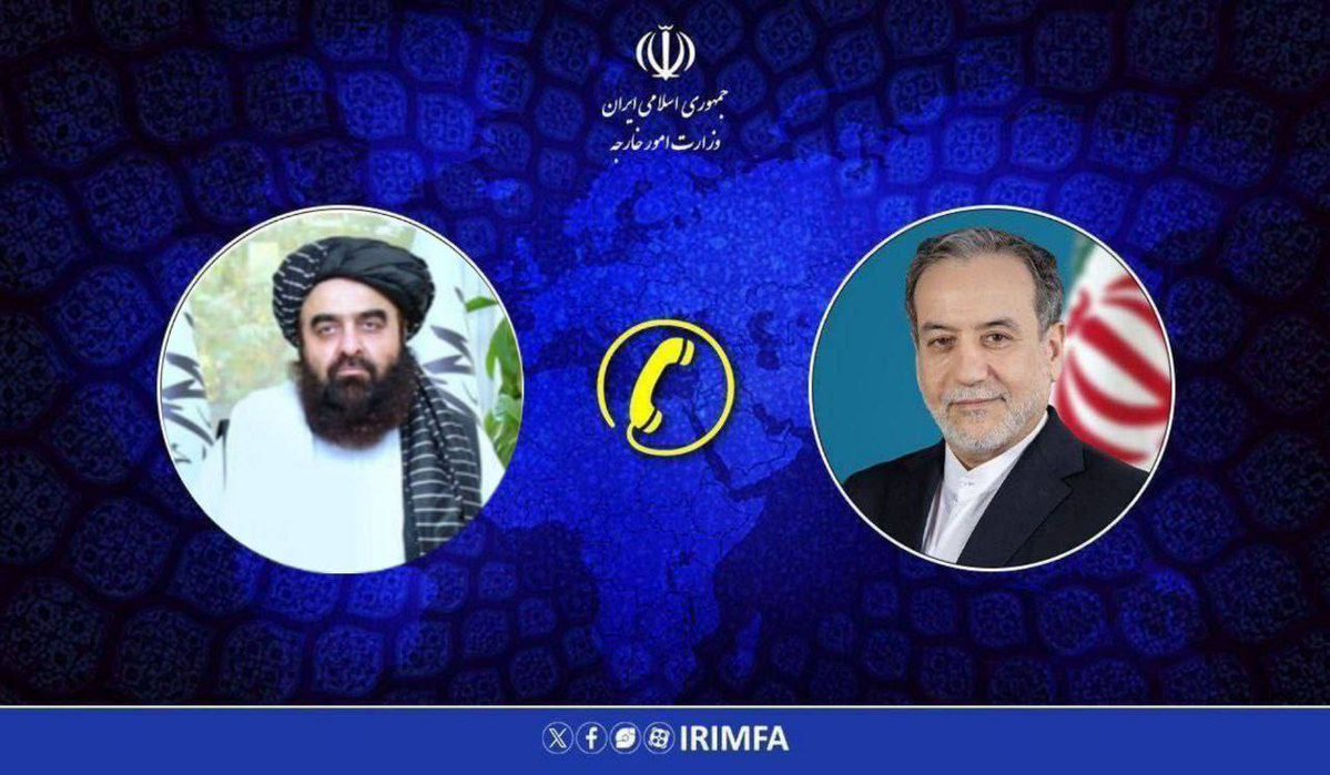 Iran_GOV's tweet image. Iran’s FM @araghchi and Afghanistan’s FM Amir Khan Muttaqi held a phone call on regional developments and bilateral relations, exchanging views on ongoing cooperation. #Iran #Afghanistan #Diplomacy