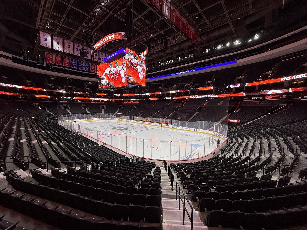 HankFox29's tweet photo. First look at Xfinity Mobile Arena home ice for tonight’s Flyers/penguins game three.  Updates from here all morning…
@FOX29philly https://t.co/UaSeOoj4g1