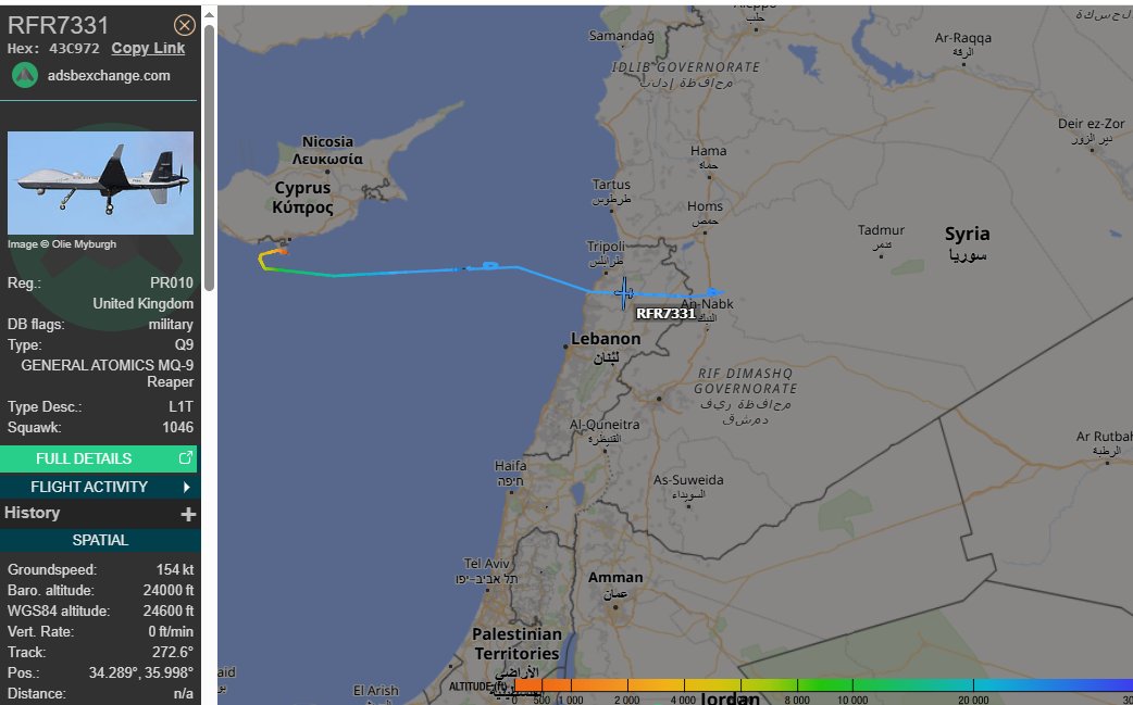 5472_nde's tweet image. @ADSBex  shows an #RAF MQ9 REAPER on a mission over #Syria this morning. #OperationShader 0903z