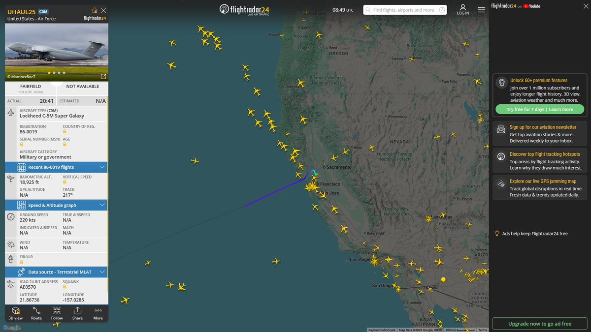 AIYeyENGDdJkjTr's tweet image. Apr. 22, 2026
#Fairfield Travis Air Force Base ==&amp;gt; #Joint Base Pearl Harbor-Hickam, Honolulu

#UHAUL25 #AE0570 USAF C-5M Super Galaxy