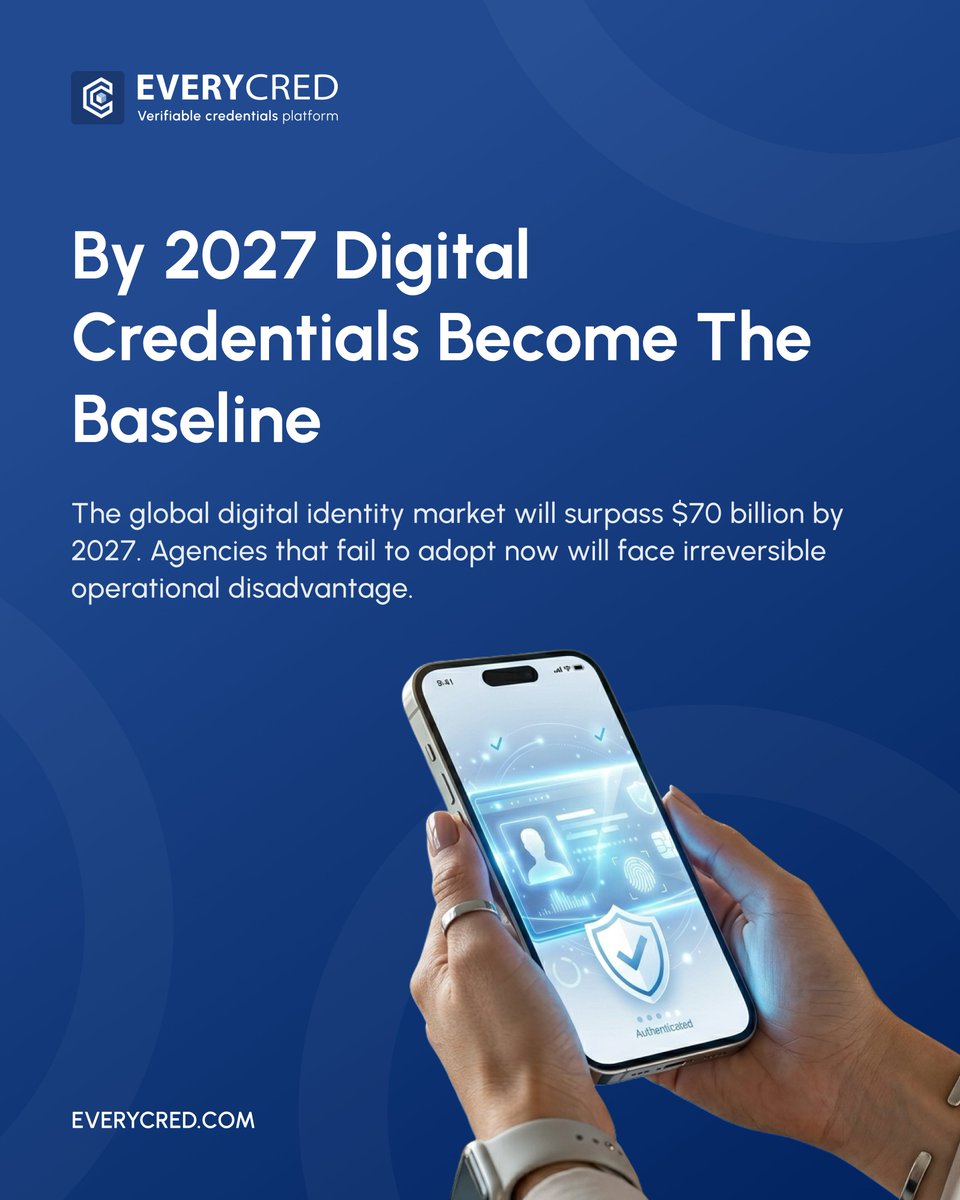 EVERYCRED's tweet image. By 2027, digital credentials become standard.

Agencies that don’t adapt now risk falling behind fast.

Lead the shift with EveryCRED.

#DigitalIdentity #GovTech #CyberSecurity #DecentralizedIdentity #Innovation