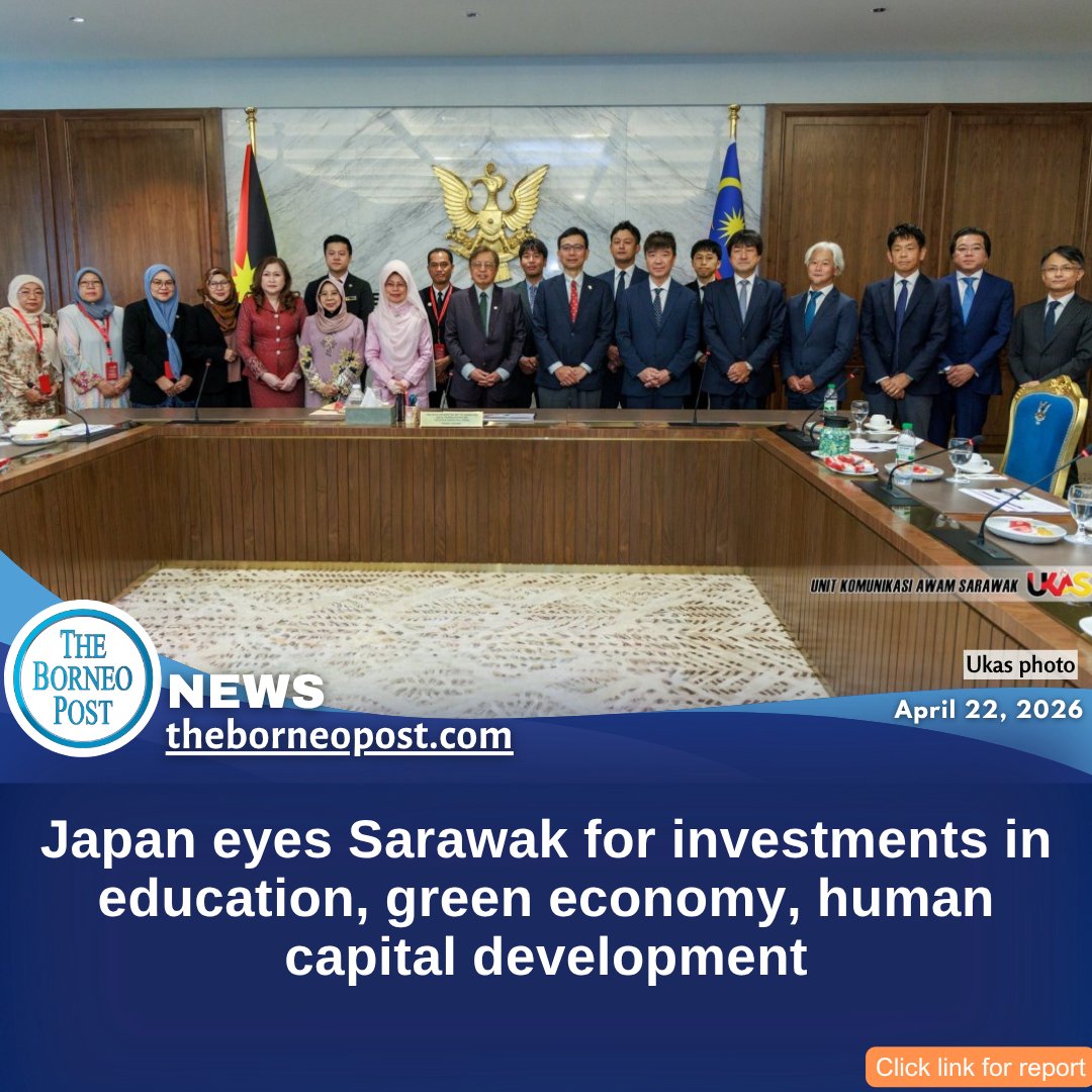 theborneopost's tweet image. Japan has reaffirmed its interest in investing in Sarawak, focusing on inclusive education, green economy initiatives and human capital development to strengthen bilateral ties.
theborneopost.com/2026/04/22/jap…

#Sarawak #Japan #Invest