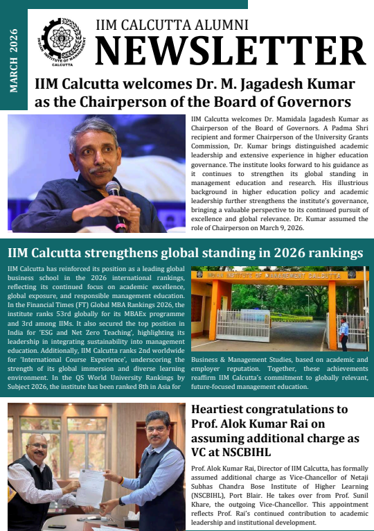 IIM_Calcutta's tweet photo. IIM Calcutta Presents March 2026 issue of Alumni Newsletter

Read More: https://t.co/rQZnT1cwhc

#IIMCalcutta, #AlumniNewsletter, #March2026Edition, #IIMCUpdates, #IIMCNews, #MarchAlumniNewsletter #AlumniNewsletter2026 https://t.co/FqmjdtZcEd