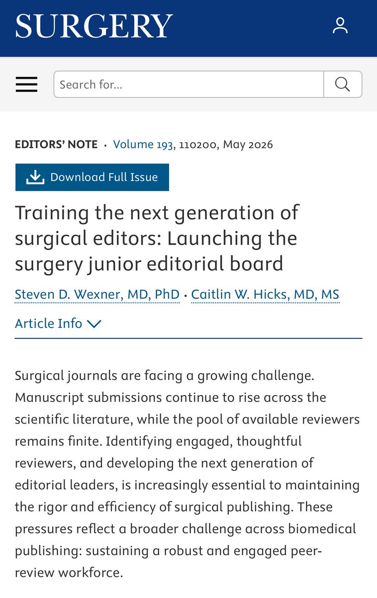 SurgJournal's tweet image. Training the next generation of surgical editors: Launching the surgery junior editorial board

surgjournal.com/article/S0039-…

@SWexner @CaitlinWHicks @juliomayol @SyedAAhmad5 @debby_keller @TomVargheseJr @A160186 @luciacolorectal @PipeCabreraV @surgnags @nlavellaneda 

#SoMe4Surgery