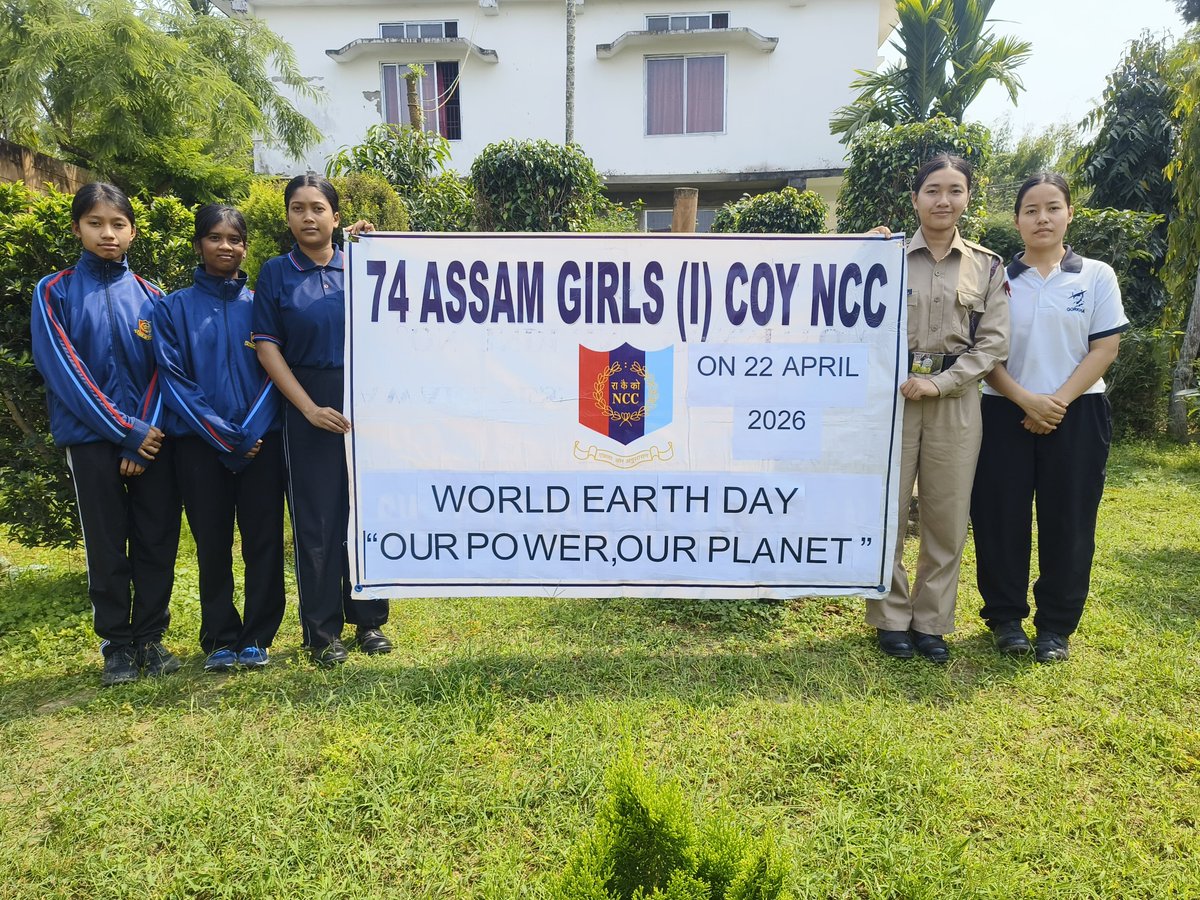 JorhatNcc's tweet photo. WORLD EARTH DAY 2026

World Earth Day was observed by 74 Assam Girls (I) Coy, NCC of NCC Group Jorhat on 21 April 26, embracing the theme “Our Power, Our Planet.”
63 enthusiastic and motivated cdts from various institutions did Tree Plantation and a cleanliness of areas promoting and highlighting good environmental responsibility and sustainable practices.

#NCC #NCCDteNER #NCCGpJorhat #WorldEarthDay