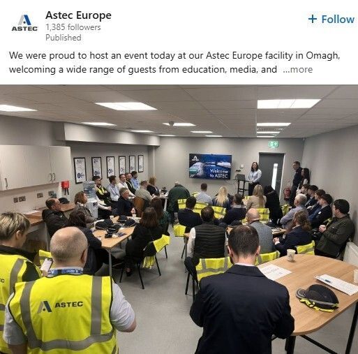 HunterSavageREC's tweet image. Great to visit Astec Europe in Omagh. Impressive facility, strong growth plans &amp;amp; a real focus on future talent. Brilliant to connect with the team &amp;amp; local schools.

🔗 lnkd.in/e3r4SrmD

#Engineering #Manufacturing #Omagh #HunterSavage
