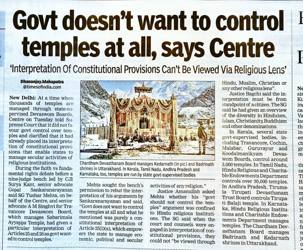 ‼️HUGE: Modi Govt tells Supreme Court - “Government does not want to control temples at all.” 

This has always been BJP stand, what about Hindus? Let's see the pattern. 👇🏼

2021 TN Elections: BJP (under Annamalai) promised to Free Hindu Temples. Tamil Hindus chose DMK's freebies