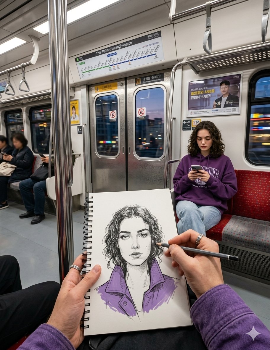 gemini_prompts's tweet image. Trend 498
Flex that someone drew your face portrait on #metro 🙌🔥🚇

Prompt:
"Create a photorealistic first-person perspective inside a South Korean subway car, featuring a modern and recognizable subway interior with stainless steel poles, red and gray seats, signage and a