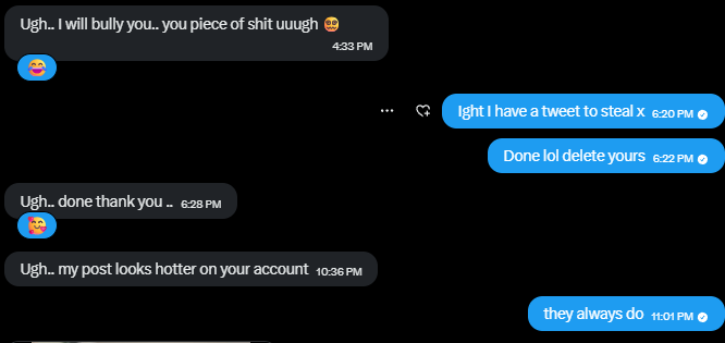 ⚠️'Stolen' tweet⚠️

I love how faildommes keep handing me more hot stuff to post. keep going silly - make my life effortless while i drain the subs that used to get off to your tweets

(bonus screenshot from the chat)

Catfish Findom 

<---- Stolen tweet | Content ---->