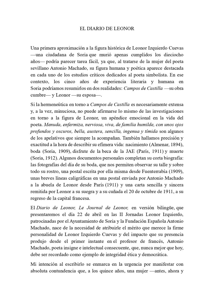FAM_SORIA's tweet photo. II Jornadas Leonor Izquierdo Cuevas. Hoy, presentación de El Diario de Leonor en versión bilingüe, español-francés, de la escritora ibicenca Carolina Riera. https://t.co/2CX8pvzyqy