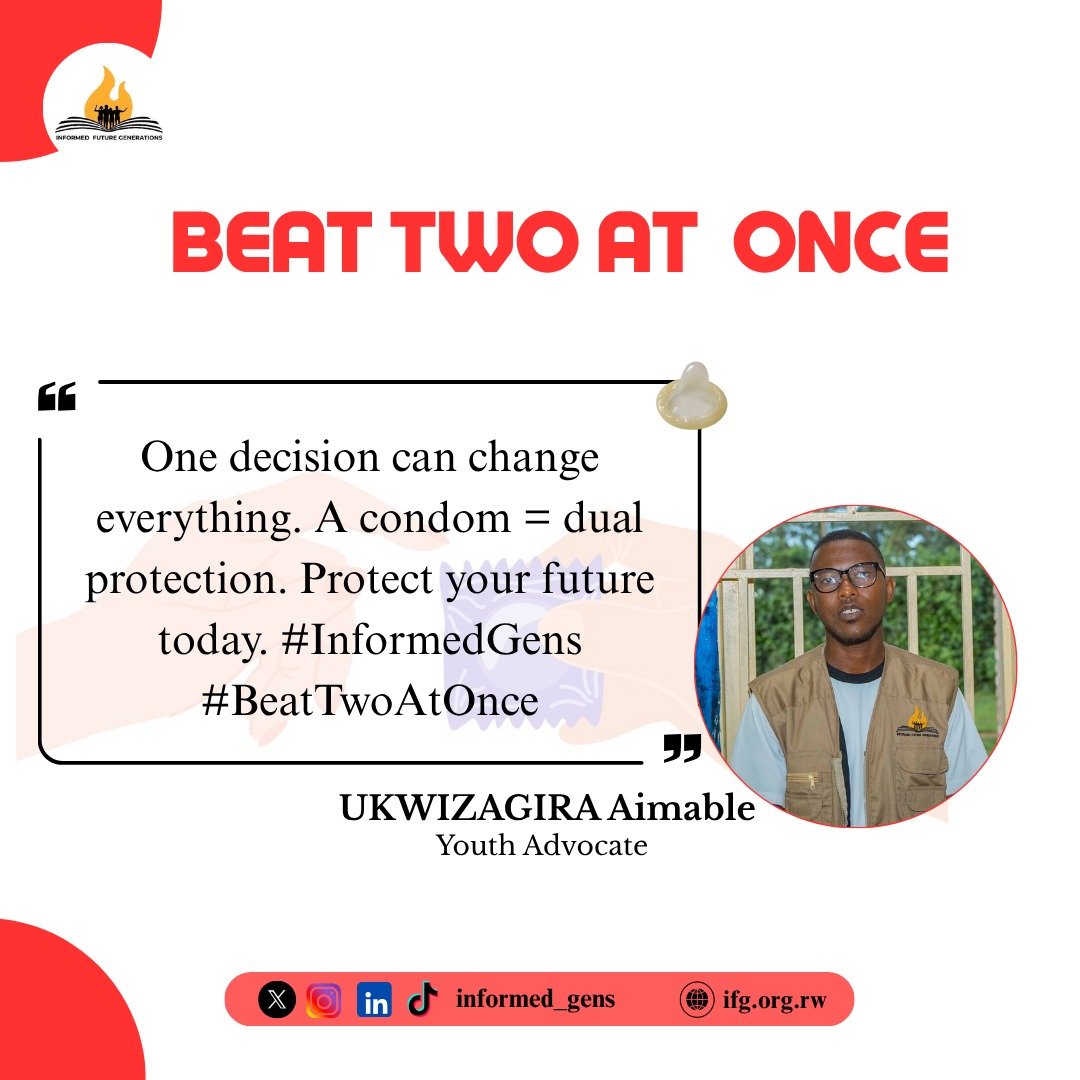 informed_gens's tweet photo. Maturity is knowing pleasure lasts a moment, but consequences can last much longer.

Choosing consistent use of a condom means you’re responsible enough to think beyond the moment and protect your future.

#InformedGens
#BeatTwoAtOnce

@VickyChuwa @CMuvunyi @harerimana_tito https://t.co/hylcKk6KgR